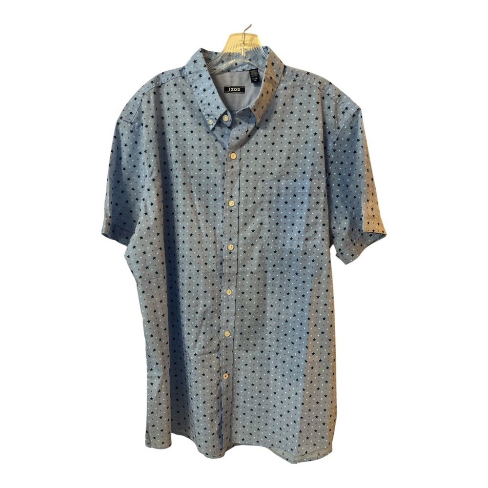 IZOD Men’s Star Print Button-Down Shirt XL Blue Red White Short Sleeve
